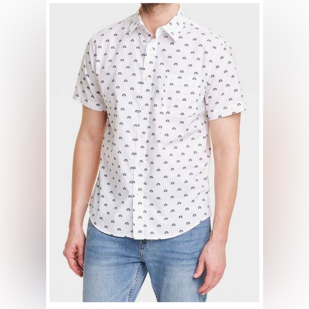Goodfellow & Co Men's Slim Short Sleeve Button-Down Shirt - White Sunshine